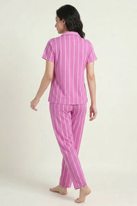 Zivame Thin Stripes Knit Cotton Pyjama Set - Spring Crocus — thumbnail 2